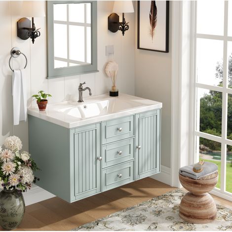 Mobile bagno sospeso con lavabo, 3 cassetti, verde, 78,5 x 46 x 46,8 cm DESVIAE (1/5)