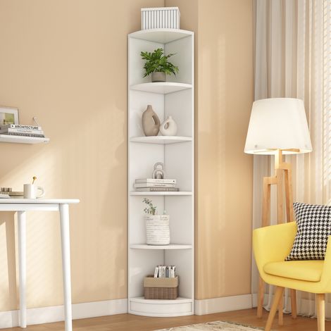 Mueble esquinero de almacenaje, estantería de 5 niveles en MDF blanca DESVIAE (1/5)