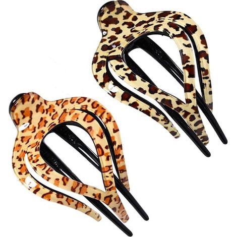 Lot de 2 barrettes en forme de cœur, élastiques à cheveux tendance, pinces fines pour femmes (Léopard) 1 pièce (Lot de 2) Léopard (1/5)