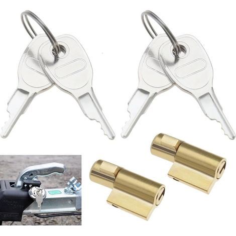 Set di 2 lucchetti per rimorchio, lucchetto per gancio di traino con 4 chiavi, cilindro antifurto per gancio di traino, chiave antifurto compatibile con rimorchi Earth, Daxara e Maypole. (1/4)