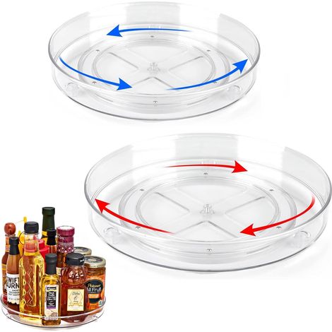 Plateau Tournant 23.5cm+27cm, 360° Plateau Tournant Frigo, Cuisine Organisateur, Lazy Susan, Tournant Porte-épices, Rangement Cuisine pour Réfrigérateur, Salon, Salle à Manger.