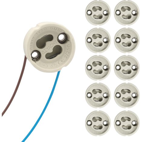 Lot de 10 douilles GU10 pour LED/halogène, douille de lampe en céramique avec câble en silicone de 15 cm, 0-250 V, culot en céramique GU10 pour LED, ampoule à incandescence (1/5)