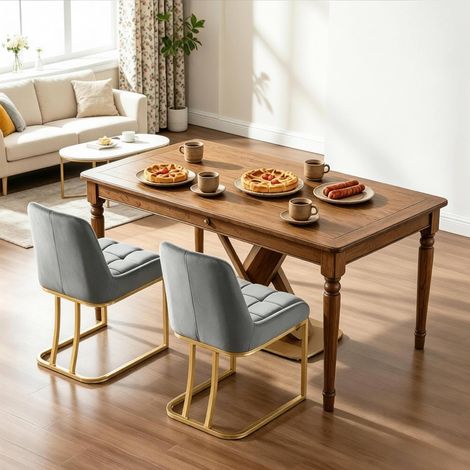 Set di 2 sedie da pranzo imbottite in velluto grigio scuro con struttura in metallo dorato OKWISH (1/5)