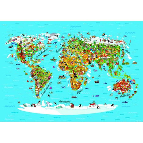 Photo Murale Carte du monde illustrée 360x254 cm 4 lés (1/3)