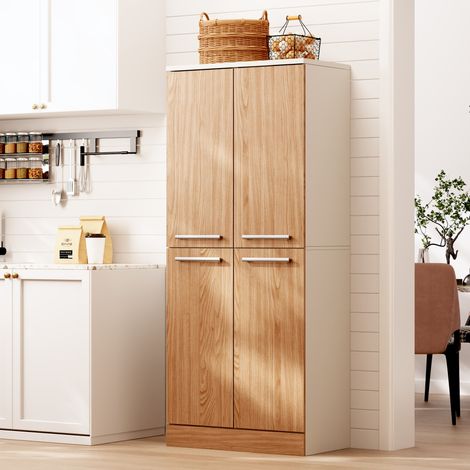 Armoire, 4 portes, anti-inclinaison, avec étagères, chêne, 76 x 42 x 180 cm, pour cuisine et salle à manger, rangement pratique