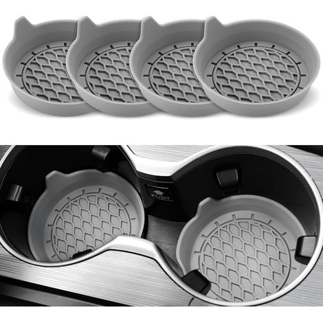 Porte-gobelets de voiture en silicone avec fixation universelle antidérapante, lot de 4, gris. (1/4)