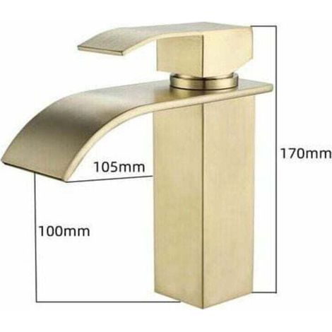 Modern gold waterfall basin tap, adjustable mixer for hot and cold water (1/4)