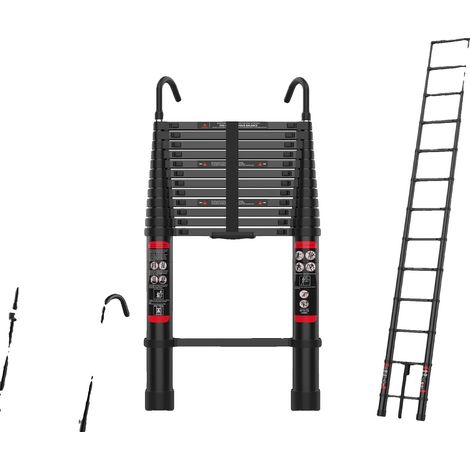 Échelle télescopique, hauteur réglable, capacité de charge de 150 kg, 3.8M/12.5FT + 2Crochet Détachable (1/5)