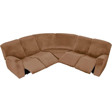 5-seater stretch velvet corner sofa cover – Stretch cover for reclining furniture for thick, soft, washable sectional sofas (coffee, velvet) (1/5)