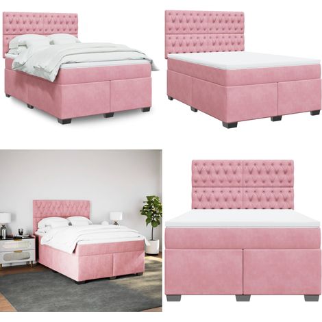 vidaXL Sommier à lattes de lit avec matelas Rose 160x200 cm Velours (1/5)