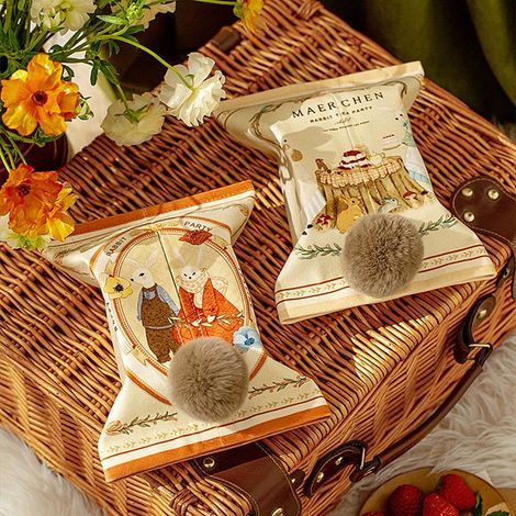 2pcs【24 × 18cm】Mignon Lapin Chaud Printemps Orange Velours Tissu Art Moderne Romantique Maison Salon Imperméable Tissu Boîte De Rangement (n'inclut pas les serviettes en papier et autres produits) (1/5)
