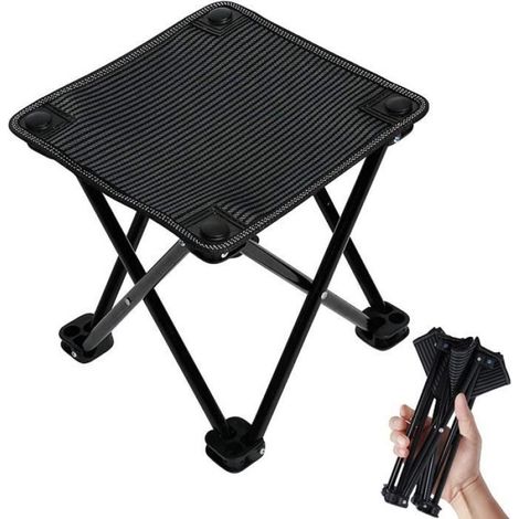 Tabouret de camping pliable - Super compact - Ultraléger - Petite taille pour transporter la randonnée,plage,camping,pêche - Noir (1/5)