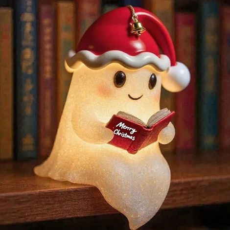 Halloween Cute Ghost Reading Book Lamp, Chrismas Cute Ghost Night Light, 3D Light up Ghosts Decorations for Indoor Home Table Bedroom, Ghost-Themed Lamps for Halloween Party (1/5)