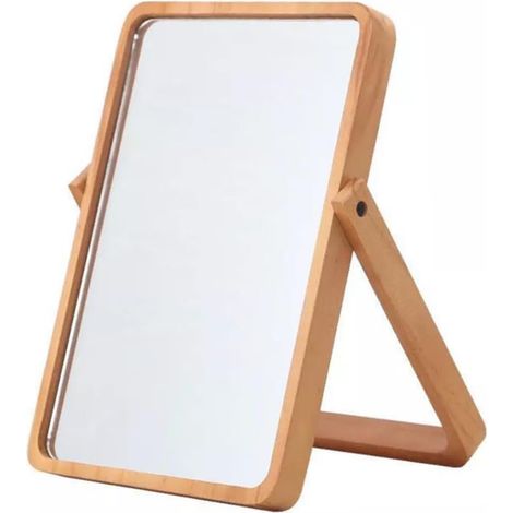 Miroir de Maquillage Stéréo Cadre Bois Rectangulaire Taille Moyenne pour Femmes et Filles Retouches Quotidiennes sur Table de Bureau Stable et Réglable (1/5)