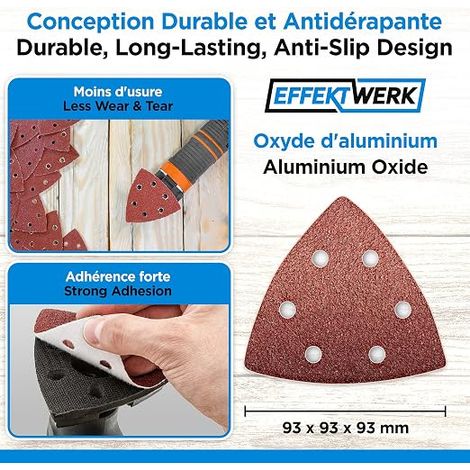 Sandpaper - 6 Holes - Triangular Sanding Pads 93 x 93 x 93 mm for Triangular Sanding Machines - (40, 60, 80, 120, 180, 240) (1/4)