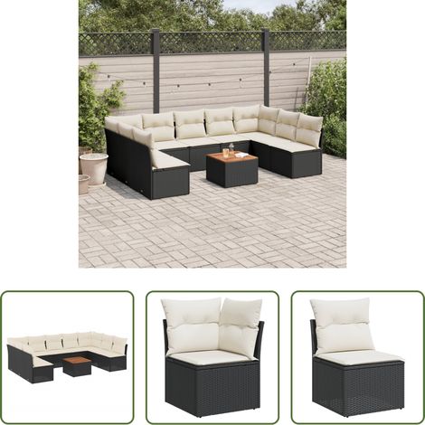 vidaXL Rattan - 10-tlg. Garten-Sofagarnitur mit Kissen Schwarz Poly Rattan (1/5)