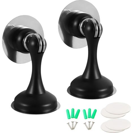 Lot de 2 butées de porte magnétiques en acier inoxydable, avec adhésif et vis. Idéales pour couloir, chambre, cuisine et salle de bain. Dimensions : 80 x 55 x 55 cm. Couleur : noir. (1/5)