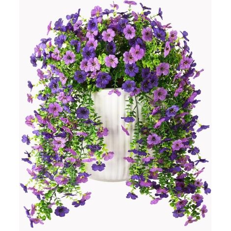 Fleurs artificielles suspendues pour décoration printanière extérieure, 2 pièces de fleurs réalistes en soie gaufrée pour usage extérieur, protection UV, porche, patio, w(LGL)-AquaForge (1/5)