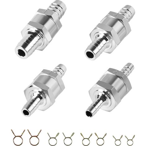 4 Pièces Clapet Anti Retour, 6/8/10/12mm Valve De Contrôle en Alliage d'Aluminium de Carburant avec 8 Colliers de Serrage, pour pour Systèmes d'Alimentation en Carburant Essence Diesel Huile (1/5)