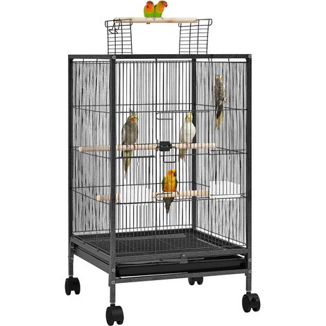 Yaheetech – Cage métallique pour oiseaux avec roulettes – 45,5 x 45,5 x 79 cm – Acier résistant à l'eau – Espacement des barreaux 1 cm – Pour perroquets et canaris