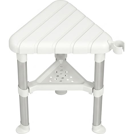 HOMCOM Aluminium Alloy Shower Stool with Storage Shelf and HDPE Seat, White (1/5)