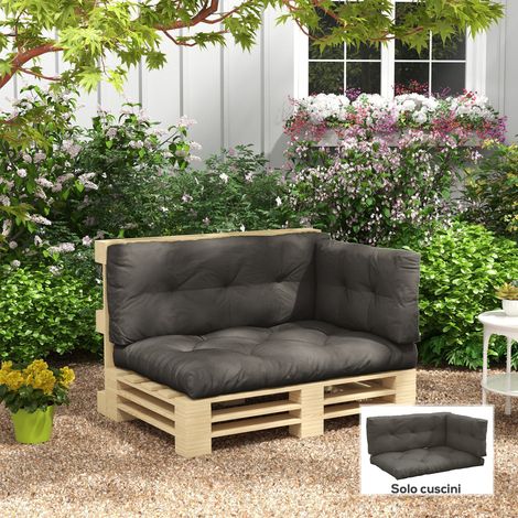 Ensemble coussins jardin en 3 pièces canapés palettes en polyester épais rembourrage charbon - Couleur: Gris