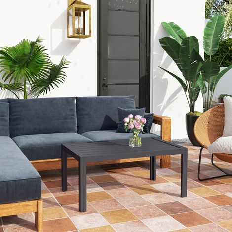 Rechteckiger Gartentisch/Beistelltisch für Terrasse und Garten, Stahlgestell, Lattenrost, 101,5 x 61 x 46 cm, grau