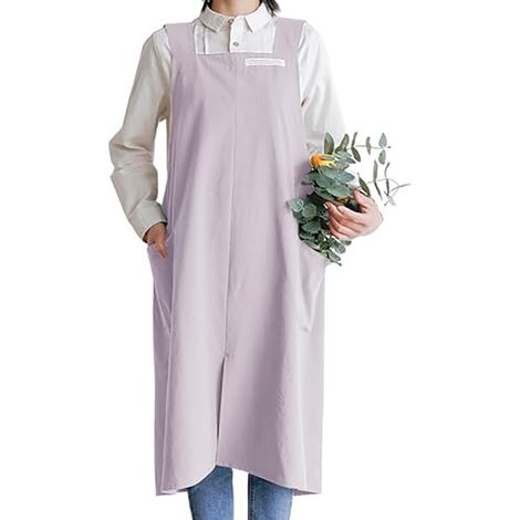 Tablier en Coton et Lin - Style Japonais - Halter Croisé - Avec Poche - Rétro et Littéraire - Pour Femme - Cuisine et Jardinage - Rose - Grande Taille (1/5)