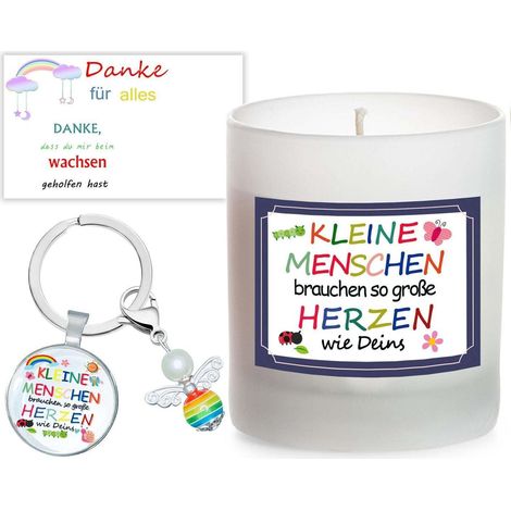 Duftkerze im Glas mit Schlüsselanhänger & Schutzengel für Erzieher