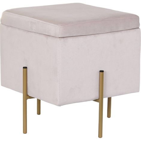 Pouf velours rose élégant avec pieds dorés - Rose pastel aux reflets dorés (1/5)