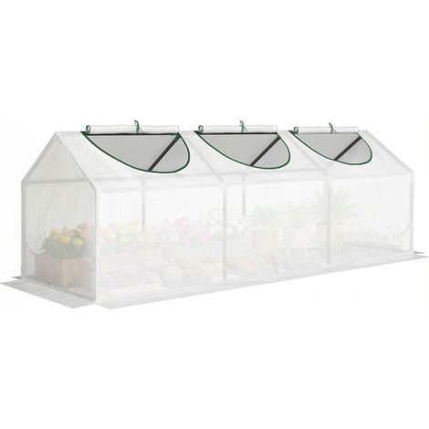 Mini-serre de jardin à 3 fenêtres enroulables, revêtement en PE haute densité 140 g/m², 180 x 60 x 60 cm, blanc (1/5)