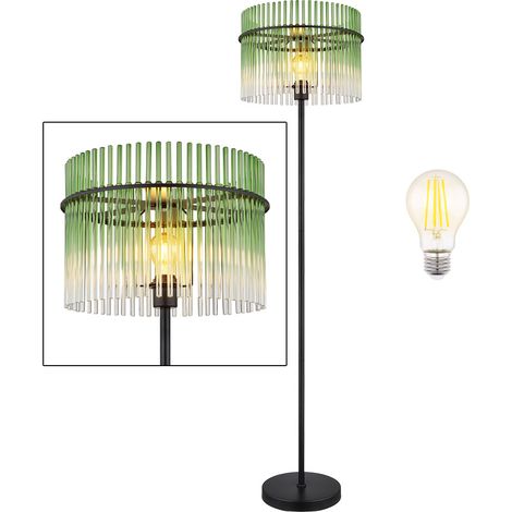LED Stehlampe Stehleuchte Deckenfluter Wohnzimmerlampe grün schwarz Glasstäbe, Metall, 7W 806lm warmweiß, DxH 38 x 152 cm