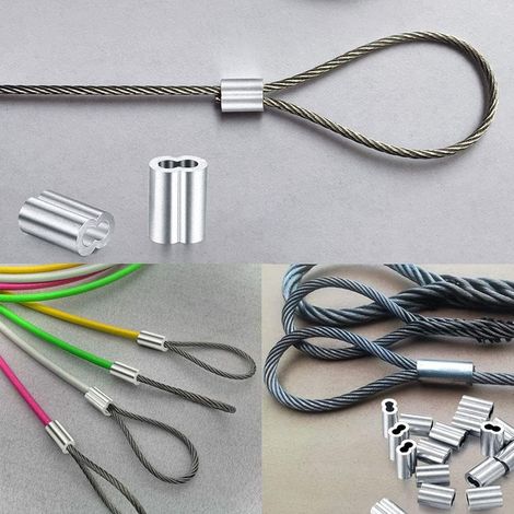 30 raccords en forme de huit pour câbles en acier avec double manchon en aluminium, doubles embouts et bagues de sertissage en aluminium pour accessoires de câbles