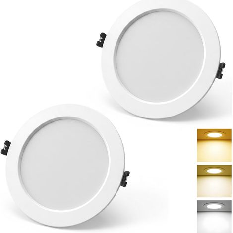 Lot de 2 Spot LED Encastrable 16W 230V plats, Spot Salle de Bain, 3000K/4000K/6000K, dimmables, avec fonction de mémorisation, spots LED en aluminium IP44 pour Cuisine Salon, Trou Ø130-140mm (1/5)