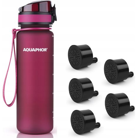 Flacone filtro Aquaphor City da 500 ml + 5 filtri, bordeaux (1/5)