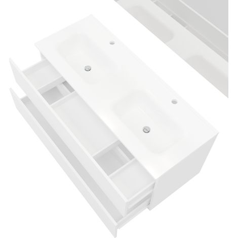 Mobile bagno sospeso 120 cm in legno bianco lucido con lavabo e specchio - Empoli - Con specchio e lampada LED