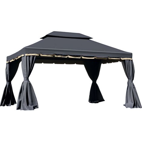 Outsunny 3 x 4m Aluminium Garden Gazebo, Marquee Canopy Shelter Pavilion Party Tent with Nets and Curtains for Garden and Deck, Black