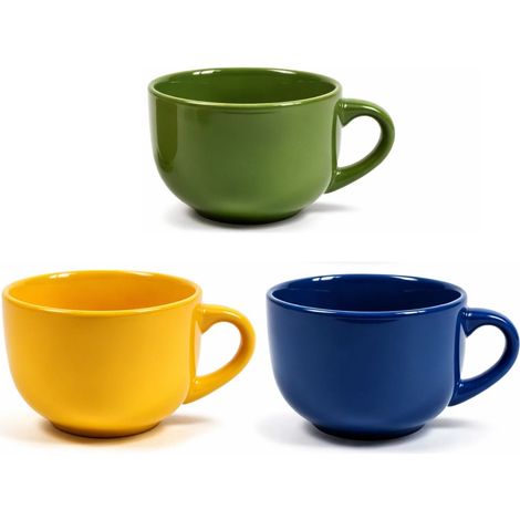 Set 3 Tazze da Latte e Cappuccino in Porcellana 450 ml con Manico Ampio -Adatte per microonde e lavastoviglie (1/5)