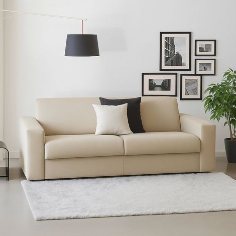 Talamo Italia Canapé fixe Marzia, Grand Canapé 2 places, 100% Made in Italy, Canapé Salon, en tissu matelassé, avec accoudoirs fins, Cm 180x95h90, Beige, avec emballage renforcé (1/4)