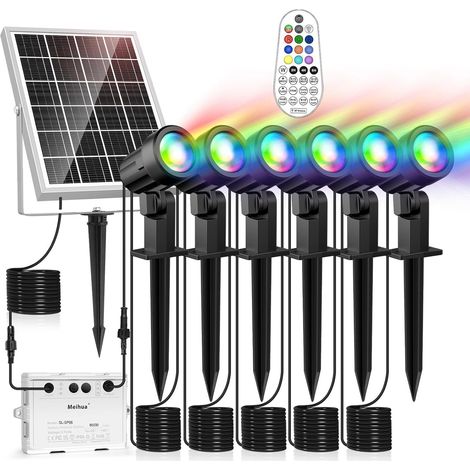 Spot Solaire Exterieur RGB 10 Couleurs 30 Modes 2 Luminosité 6000MAH Lampe Solaire Avec Télécommande IP66 Étanche Minuterie Eclairage Exterieur Pour Jardin, Arbres Chemins Noël Halloween 6 Pack (1/5)