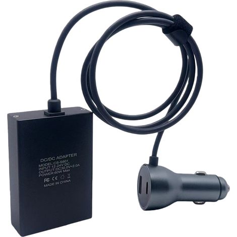 Digital display car charger 3-in-1 with DC boost 30V 2A adapter box, 1M long, supports adding up to 50M DC cable. (1/4)
