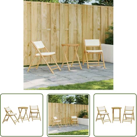 The Living Store Ensemble de bistro pliante 3 pcs et coussins blanc crème bambou - Ensemble De Bistro - Mobilier De Jardin - Salon De Jardin - Chaises Pliantes - Table Basse (1/5)