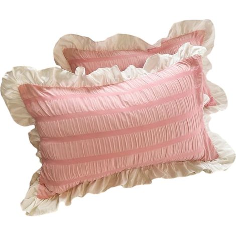 2 Taies d'oreiller, rayures roses, polyester, respirant, collection vintage, décoration chambre (1/5)