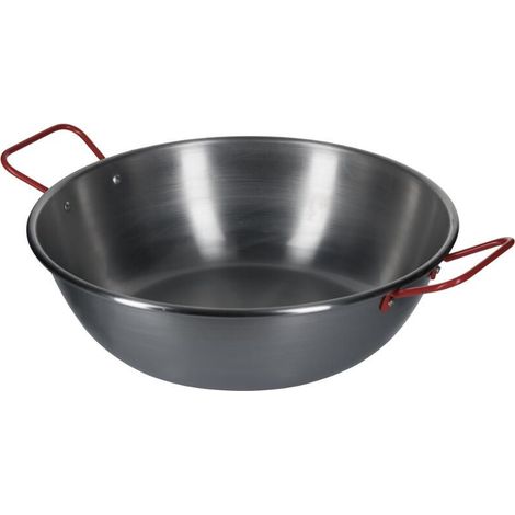 Padella in Ferro Spazzolato Fonda con Manici Rossi, Ideale per Preparazioni Etniche e Fritture Cucina al Salto e Wok, Compatibile con Fornelli a Gas o Legna 50 cm