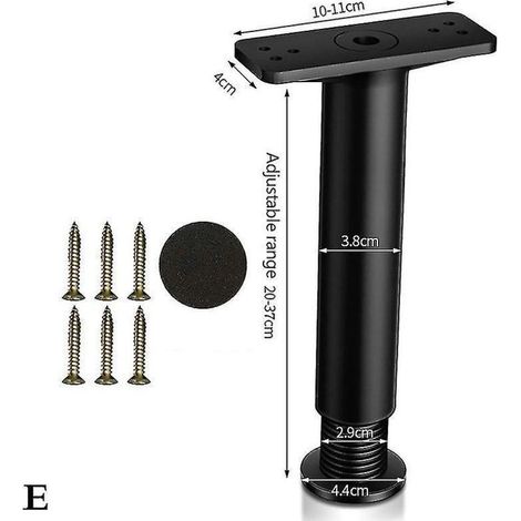 Pied de support télescopique pour cadre de lit en bois non massif, barre de support inférieure pour étagère - Longueur : 20 à 37 cm - Noir (1/5)