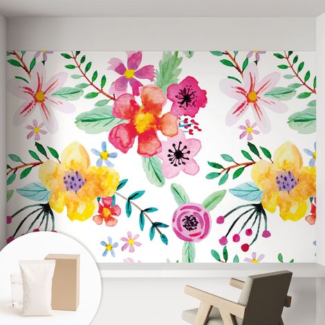 Papier peint intissé mural avec colle pour salon et chambre Décoration murale rapide - Colle incluse gratuite Fraîcheur florale 152x104 cm (1/5)