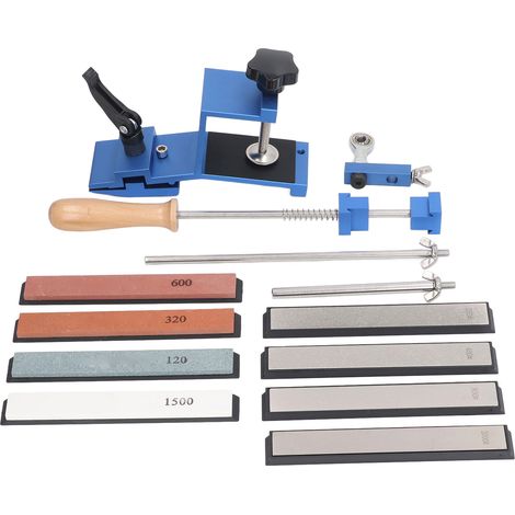 Kit professionale per affilare coltelli ad angolo fisso con 4 pietre abrasive e 4 pietre diamantate, facile da usare per un'affilatura rapida e semplice.