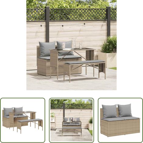 vidaXL Gartenstuhl - 3-tlg. Garten-Essgruppe mit Kissen Beige Poly Rattan (1/5)