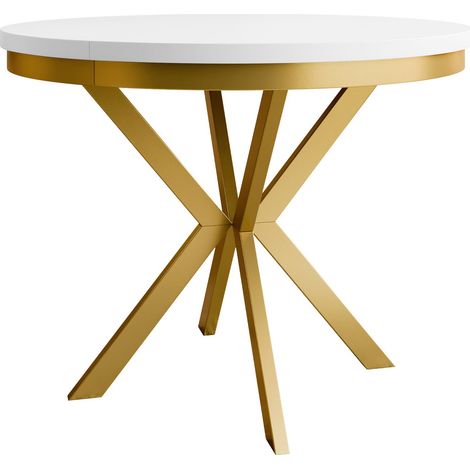 Mesa Oswego 156, Blanco + Dorado, 76x0x0cm, Alargamiento, Aglomerado laminado, Metal