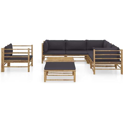 Maison Exclusive - Set Salotto da Giardino 8pz con Cuscini Grigio Scuro Bambù (1/5)